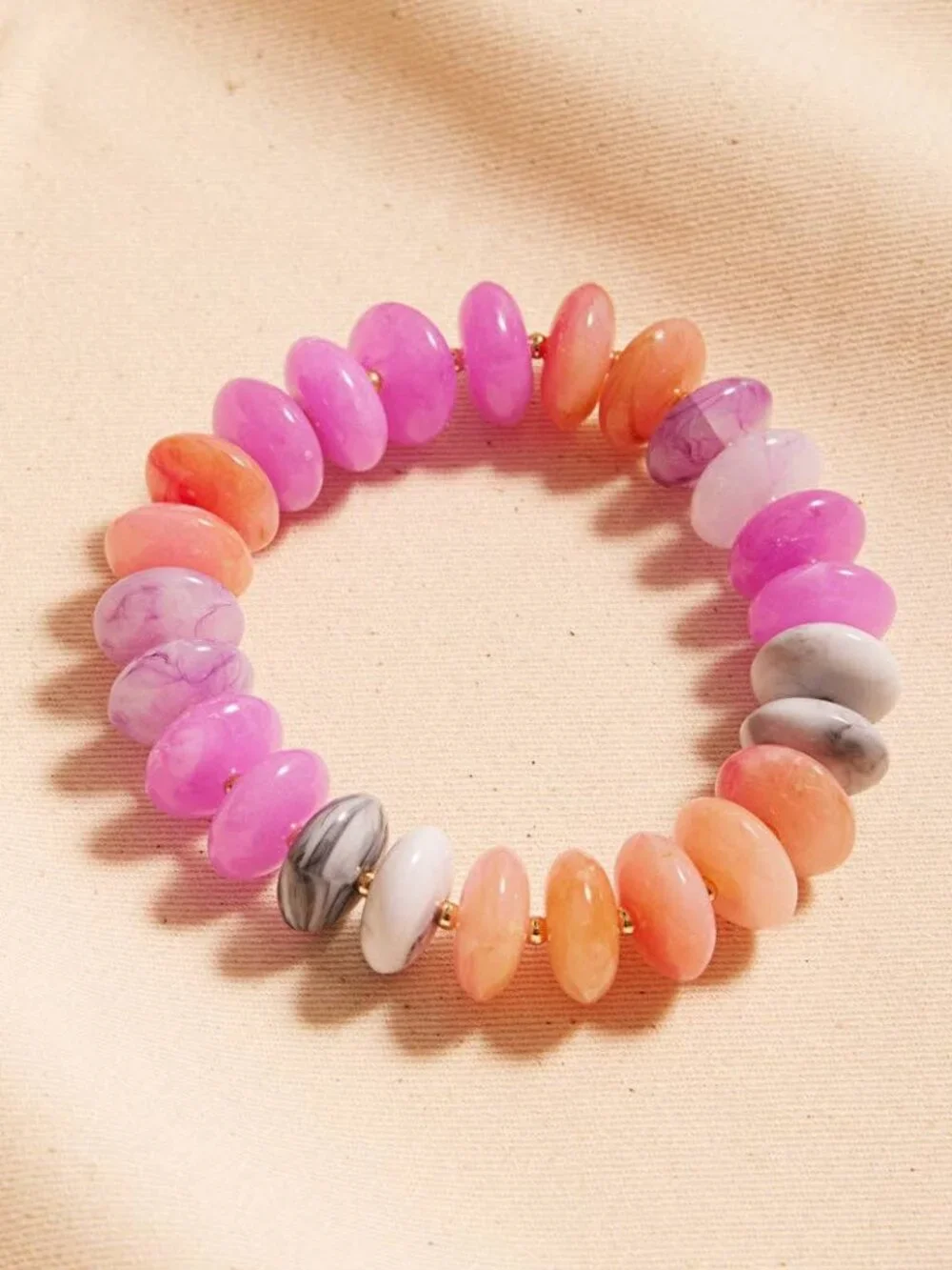 Oval Disk Resin Beads Ombre Mixed Stretch Bracelet